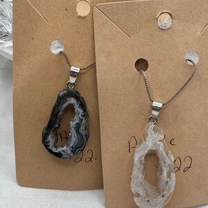 Agate Necklace white pendant 1.75” black 1.5” on chain sparkles set of 2